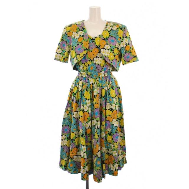 【中古】イヴサンローラン セットアップ ジャケット 半袖 ワンピース 花柄 M マルチカラー レディース