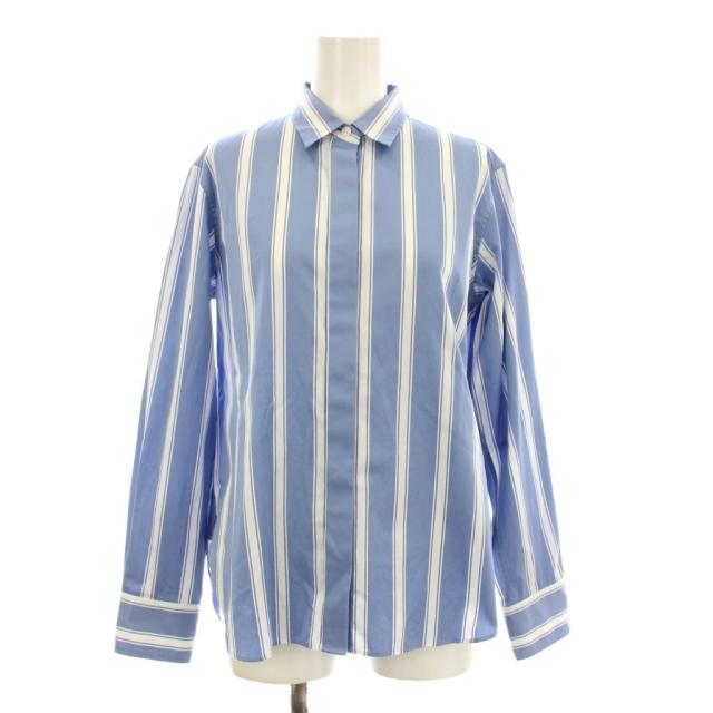 【中古】ジョンスメドレー バンドカラーシャツ 長袖 ストライプ柄 コットン 1 青 ブルー 白 ホワイト A2703FB