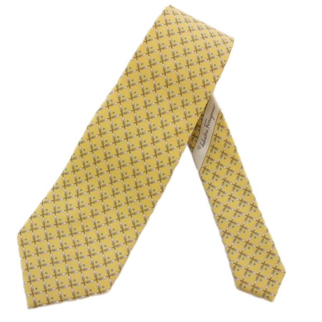 【中古】サルヴァトーレフェラガモ Salvatore Ferragamo ネクタイ 総柄 シルク イタリア製 黄 /BM ■BM メンズ