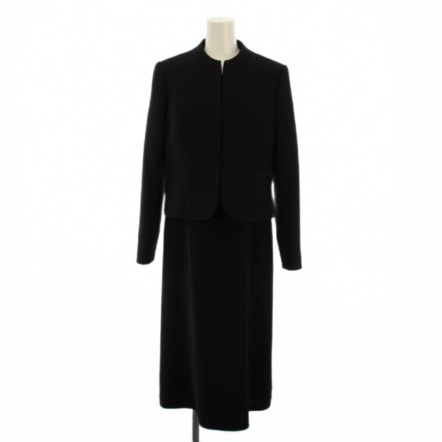 【中古】TOKYO IGIN ブラックフォーマル 喪服 セットアップ ノーカラージャケット ワンピース 9AR 黒 レディース