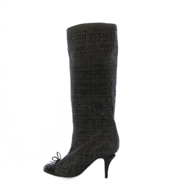 【中古】シャネル CHANEL ロングブーツ ピンヒール ココマーク リボン 36.5 グレー /KH ■BM レディース_1