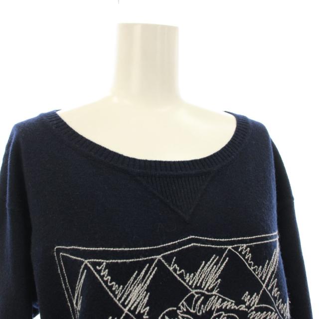 【中古】シャネル CHANEL ニット セーター カシミヤ ライオンモチーフ 刺繍 ココマーク 長袖 36 紺 ネイビー_3