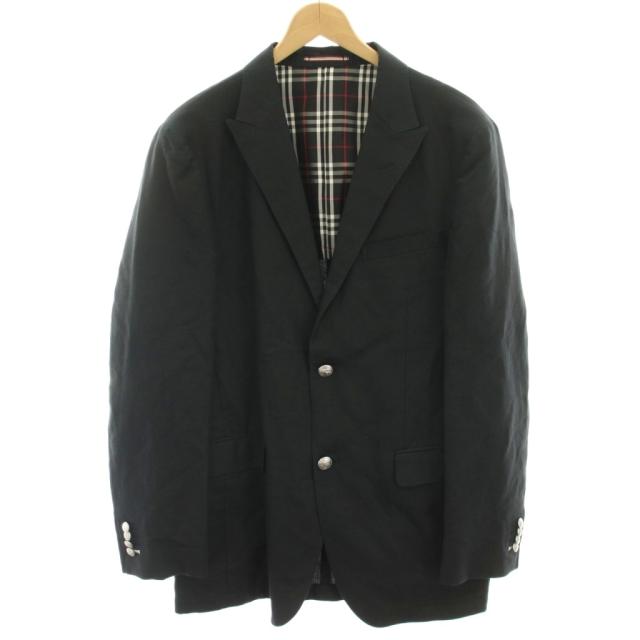 【中古】バーバリーブラックレーベル BURBERRY BLACK LABEL テーラードジャケット シングル 2B 麻 リネン L 黒