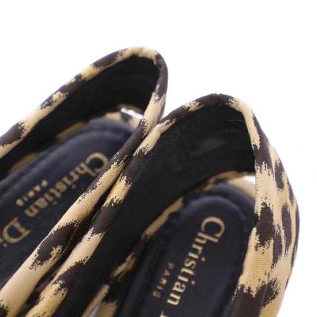 【中古】クリスチャンディオール MIZZA スリングバック フラット パンプス ストラップ ヒョウ柄 ベージュ 黒 ■BM