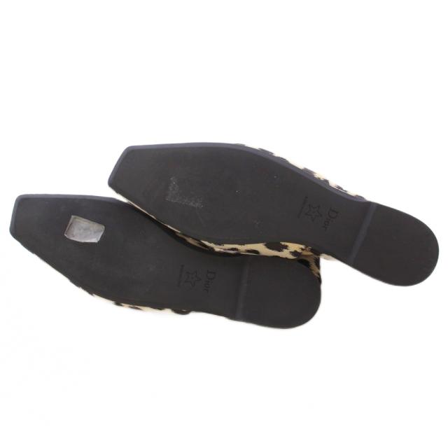 【中古】クリスチャンディオール MIZZA スリングバック フラット パンプス ストラップ ヒョウ柄 ベージュ 黒 ■BM