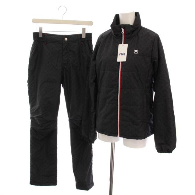 【中古】未使用品 フィラ FILA GOLF セットアップ 上下 ジャージ 中綿 ジャケット パンツ 総柄 M 黒 ブラック