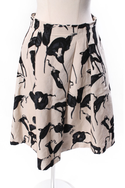 【中古】アナイ ANAYI 18AW スカート フレア ひざ丈 プリント タック 38 ベージュ /au1415 レディースの通販は