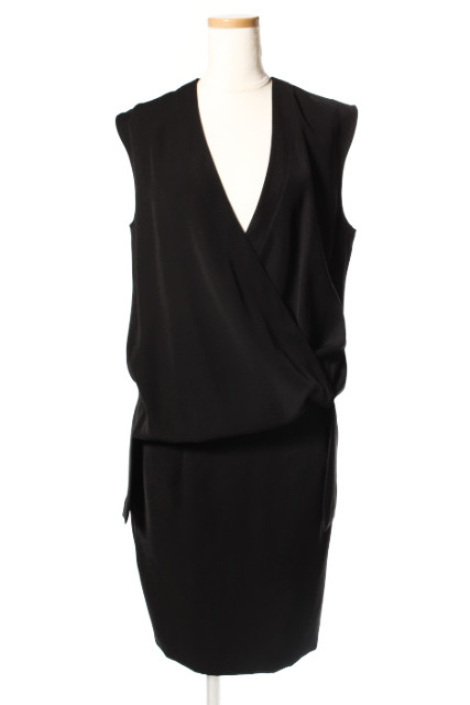 中古 ヨーコチャン Yoko Chan ワンピース ひざ丈 ノースリーブ カシュクール 裾サテンフリル 38 黒 ブラック レディースの通販はau Pay マーケット ブランド古着のベクトル