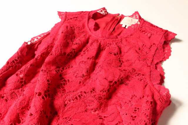 【中古】ケイトスペード KATE SPADE DESERT MUSE POPPY FIELD LACE DRESS ワンピース ドレス ひざ丈  ノースリーブ レース 4 赤｜au PAY マーケット