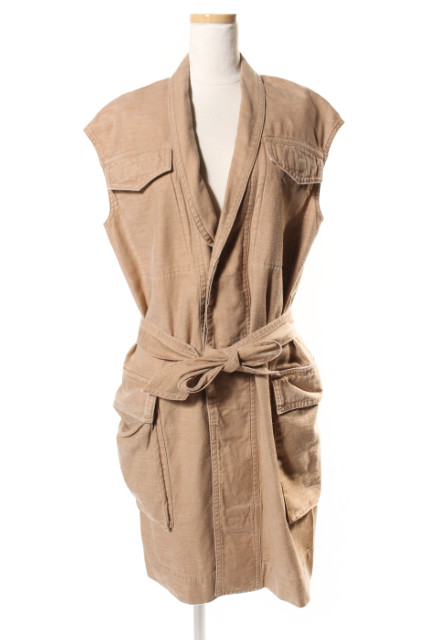 【中古】マディソンブルー MADISONBLUE 16SS ジャケット ロング ノースリーブ ベルト コットン XS ベージュ /☆y0508の通販は 10,560円