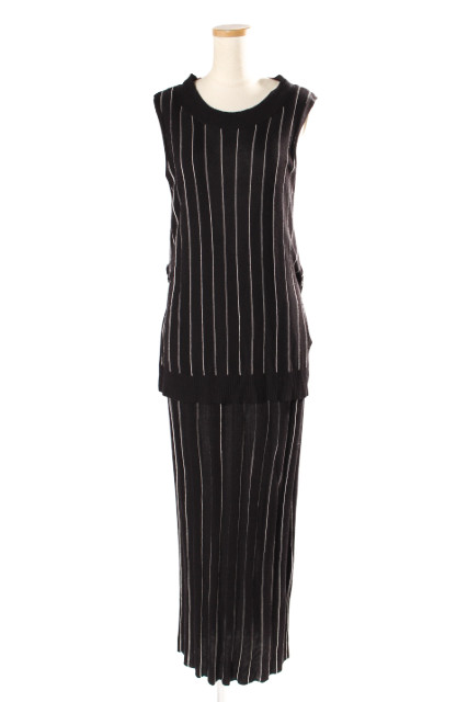 【中古】ヴェーダ VEDA 17SS ワンピース ニット ロング ノースリーブ レイヤード ストライプ S 黒 ブラック レディースの通販は 5,184円