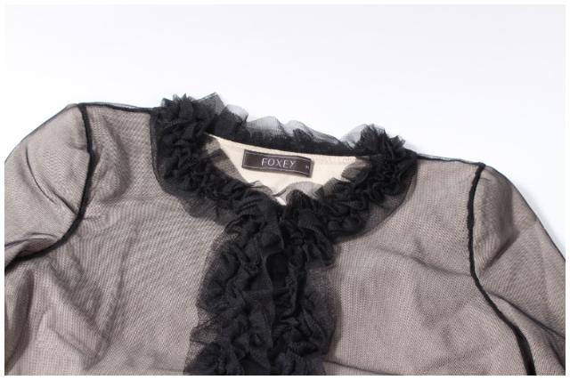 中古】フォクシー FOXEY ジャケット ルーセント 七分袖 チュール 黒  