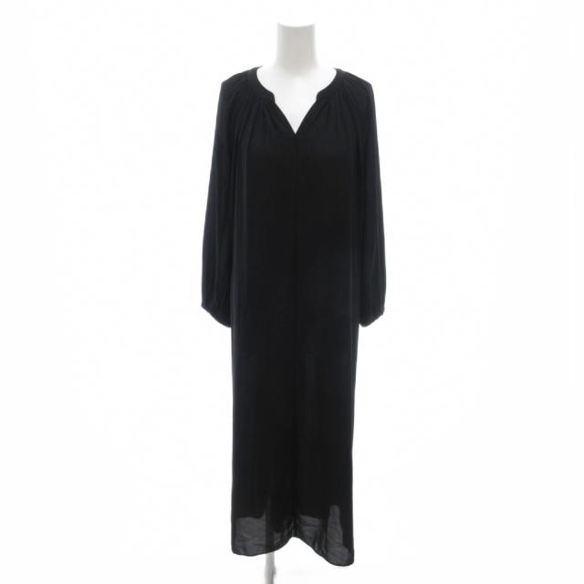 【中古】アメリヴィンテージ Ameri VINTAGE ロングワンピース スキッパーネック 透け感 長袖 ギャザー 黒 ブラック