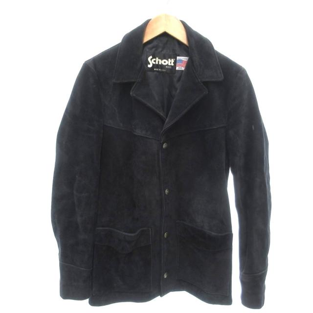 【中古】ショット SCHOTT USA製 スエード カーコート レザージャケット 本革 34 黒 ブラック /YJ ■GY66 メンズ