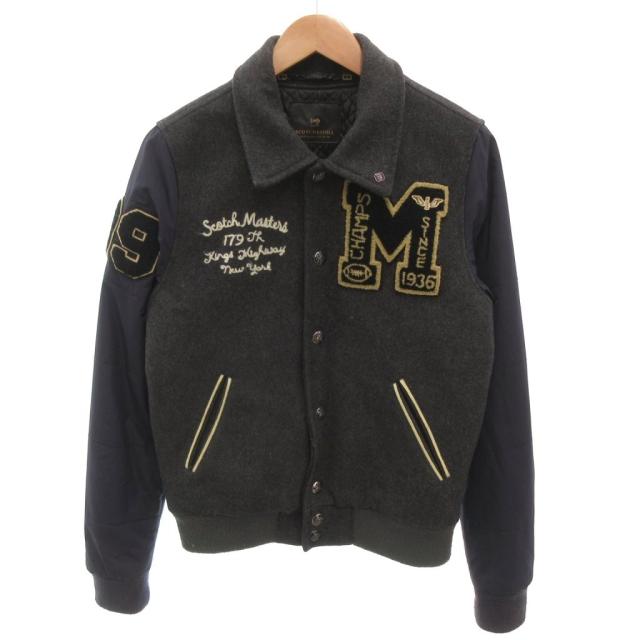 【中古】SCOTCH &amp; SODA スタジャン メルトン 切替 ワッペン S ダークグレー 紺 ネイビー /YJ ■ECG003 メンズ