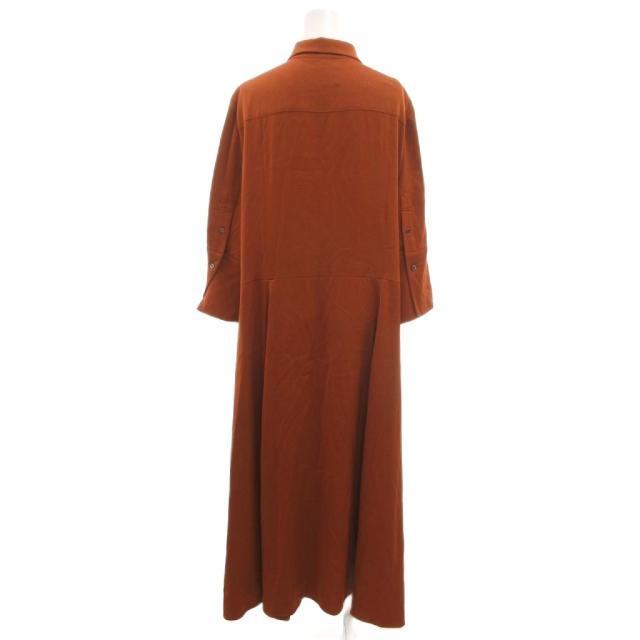 【中古】ポールスミス PAUL SMITH 美品 シャツ ワンピース フレア 46L ロング マキシ丈 フレアスリーブ 茶 ブラウン_1
