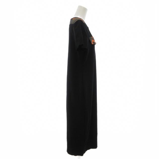 【中古】タエ アシダ TAE ASHIDA 衣装 ロング丈 M 黒 黒いこと 家鴨フラ柄 半袖 名取り草 /SC ■ECF005