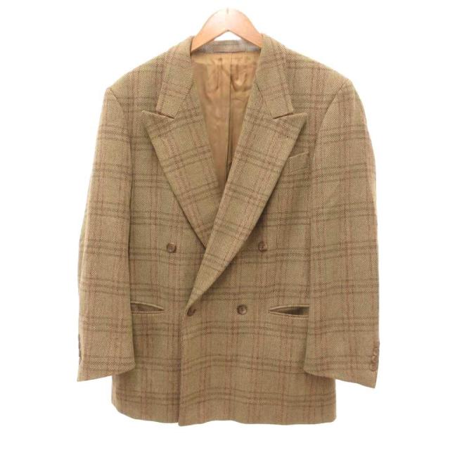 【中古】ヒューゴボス HUGO BOSS テーラードジャケット ダブル ラムウール チェック柄 46 緑 グリーン 赤 レッド 茶