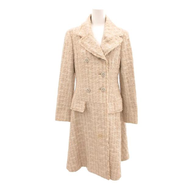 【中古】フォクシー ブティック FOXEY BOUTIQUE チェスターコート 38 ベージュ ツイード調 ダブルブレスト ロング丈