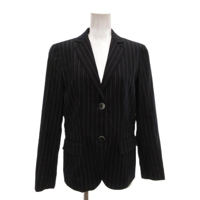 【中古】地獄ノ HERNO 美品 テーラードジャケット 縞模様柄 シングル乳ぶさ 地絹混 42 黒 黒いこと 白