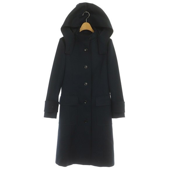 【中古】フォクシーニューヨーク FOXEY NEW YORK 2020年製 Coat Minimal Elegance ロングコート フード付 紺  ネイビー｜au PAY マーケット