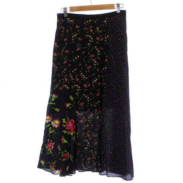 【中古】未使用品 アレキサンダーマックイーン 2019年製 フレアスカート 花柄 フラワー マキシロング 42 XL 黒 551879の通販は