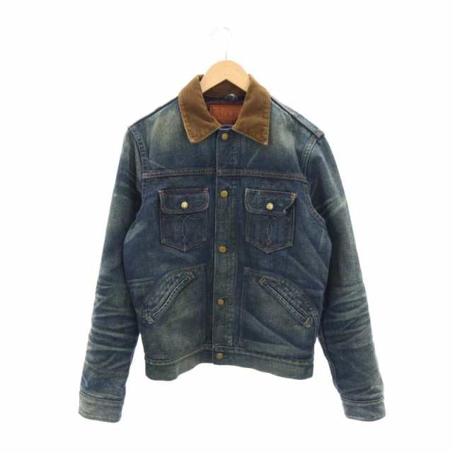 【中古】RRL Ralph Lauren ヴィンテージ ROPER JACKET ジャケット デニム Gジャン 襟コーデュロイ S 青 茶