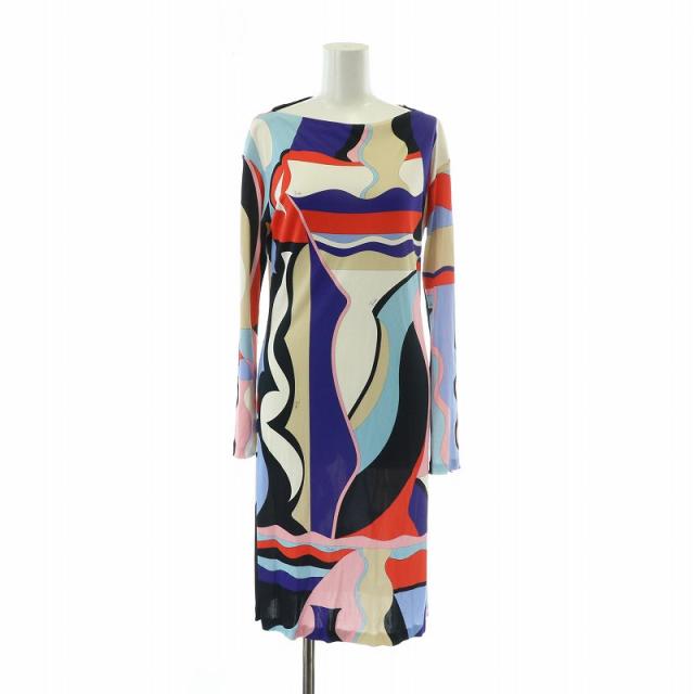 【中古】エミリオプッチ EMILIO PUCCI ワンピース 絹 シルク混 長袖 ロング 総柄 38 S マルチカラーの通販は 9,472円