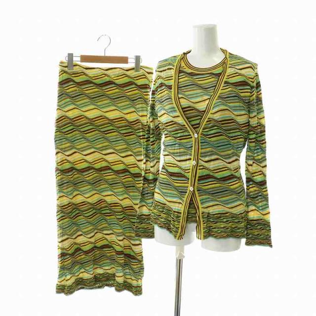 【中古】MISSONI セットアップ 3点セット カーディガン 長袖 カットソー 半袖 タイトスカート ロング シルクの通販は