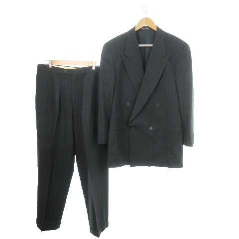 【中古】GIORGIO ARMANI ダブルスーツ 上下 テーラードジャケット 総裏地 トラウザーパンツ ストライプ 52REG 紺の通販は 7,304円