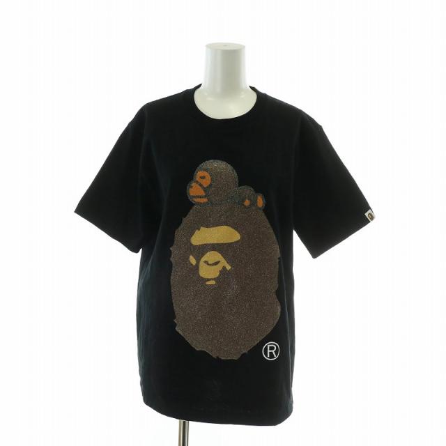 【中古】未使用品 A BATHING APE Tシャツ カットソー 半袖 クルーネック ベビーマイロ ガラスビーズ M 黒 茶色の通販は