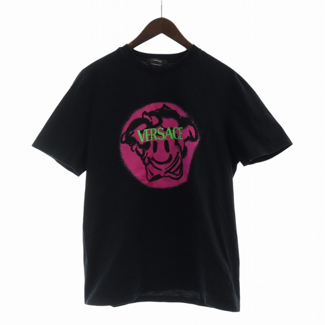 【中古】ヴェルサーチ ヴェルサーチェ VERSACE Tシャツ カットソー 半袖 ロゴ メデューサ スマイル プリントの通販は