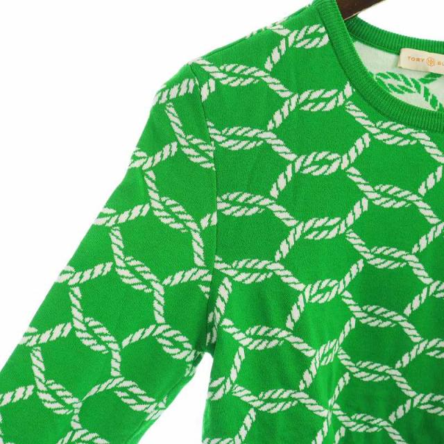 【未使用級♡着用1回】トリーバーチ　ロゴデザイン半袖ニットトップスXS 中古】トリーバーチ TORY BURCH ニット セーター 長袖 総柄 ロゴ