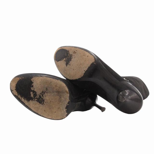 グッチ GUCCI ショートブーツ ロゴ ベルト ヒール スエード 36.5 C 黒