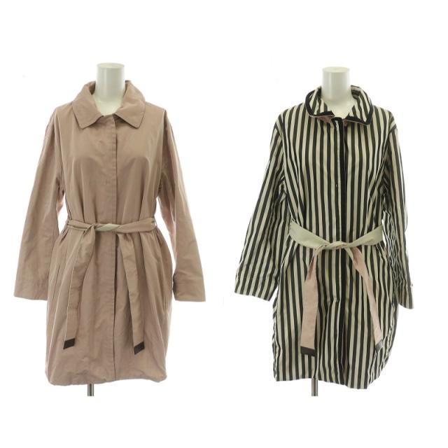 【中古】Sマックスマーラ ステンカラーコート リバーシブル ストライプ ショルダーバッグ付き 38 M ピンク ベージュ 黒