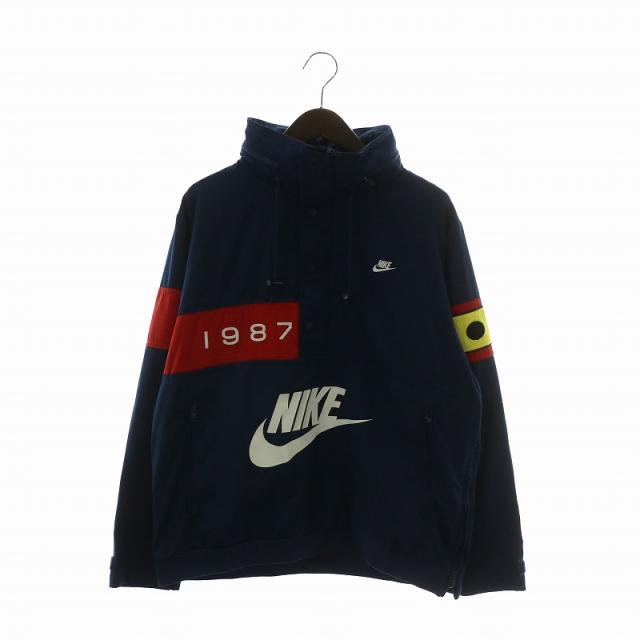【中古】NIKE RISE PACK REISSUE WALLIWAW WOVEN JACKET ハーフジップジャケット ブルゾン ロゴ 刺繍 L 紺 DA0367-410