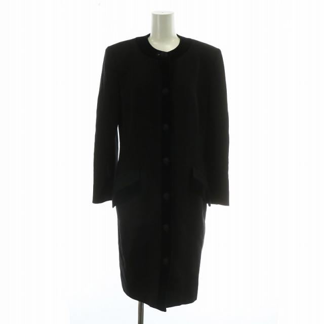 【中古】Salvatore Ferragamo ノーカラーコート アウター ウール ベロア ロング 肩パッド 40 M 黒