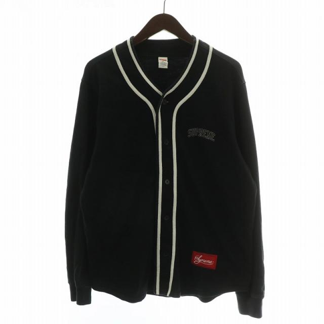 【中古】SUPREME 18AW Color Blocked Baseball Top ベースボールシャツ カットソー 長袖 アーチロゴ 刺繍 M 黒