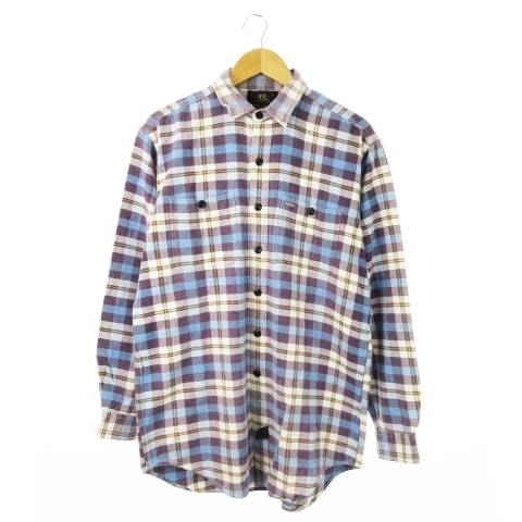 【中古】ダブルアールエル RRL 90s 初期 三つ星タグ ネルシャツ コットン 長袖 ダブルポケット M 青 ブルー メンズ