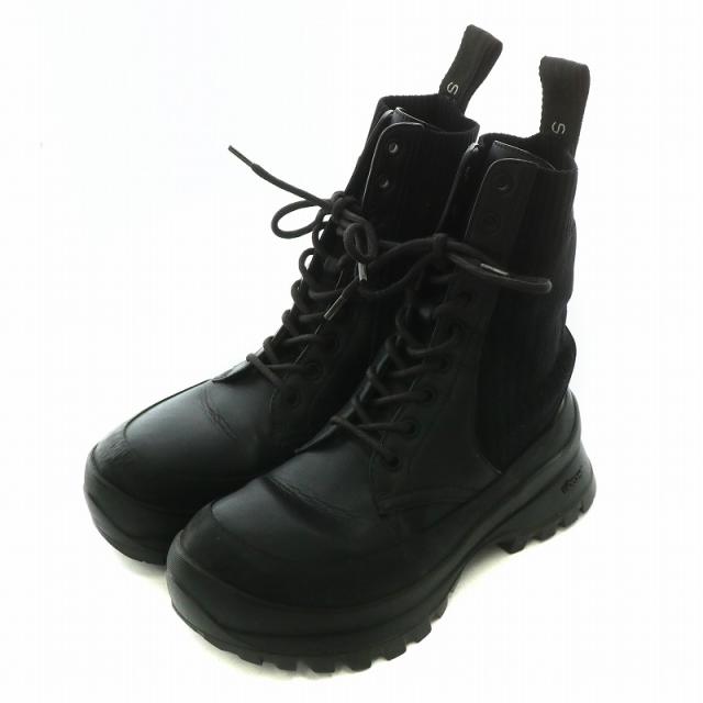 【中古】ステラマッカートニー STELLA McCARTNEY ショートブーツ レザー ラウンドトゥ サイドゴア レースアップ 黒