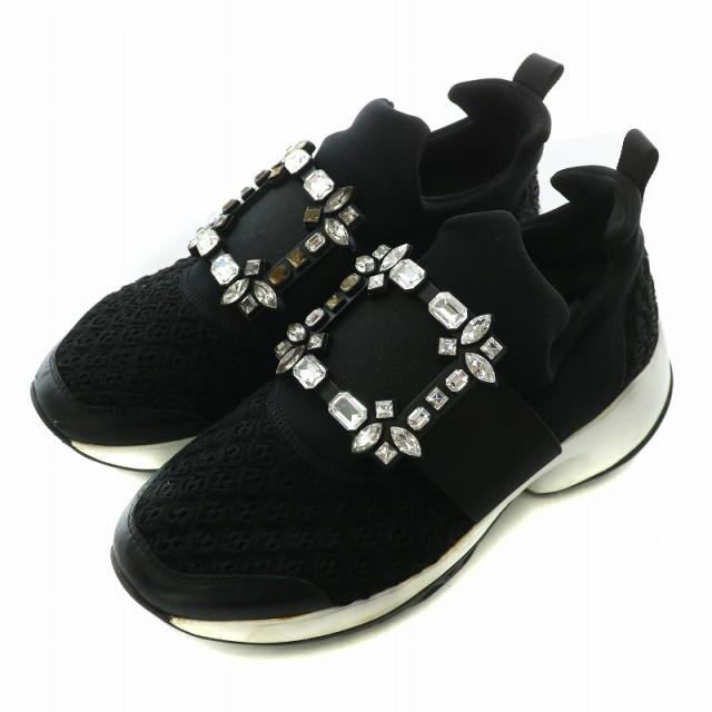 【中古】ロジェヴィヴィエ ROGER VIVIER ストラスバックルスニーカー ローカット ビジュー ラインストーン 37 24cm 黒 中古】ロジェヴィヴィエ ROGER VIVIER ストラスバックルスニーカー