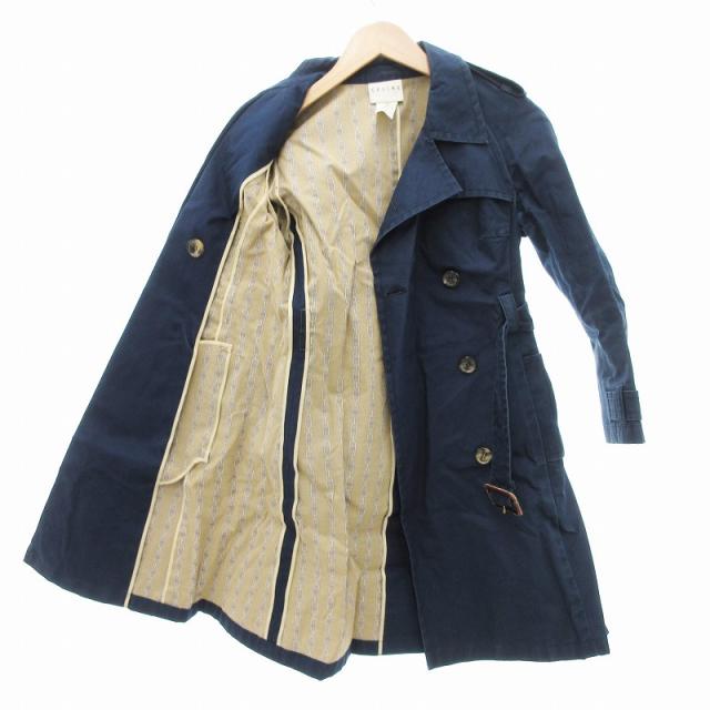 【中古】セリーヌ CELINE トレンチコート ジャケット ミドル丈 ガンパッチ マカダムチェーン柄 38 紺 ネイビー /JS 中古】セリーヌ CELINE トレンチコート ジャケット ミドル丈