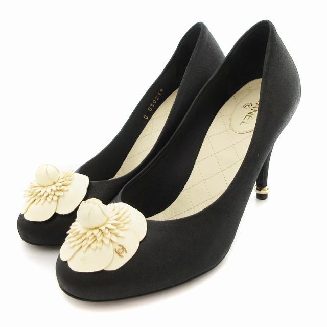 中古】シャネル CHANEL パンプス カーフレザー ハイヒール カメリア