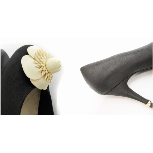 中古】シャネル CHANEL パンプス カーフレザー ハイヒール カメリア