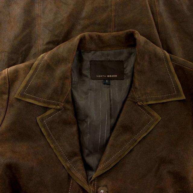 【中古】ノースビーチ レザーコート ロング テーラード ゴートレザー ラムレザー 皮革 総裏地 1 茶 ブラウン 中古】ノースビーチ レザーコート ロング テーラード ゴートレザー