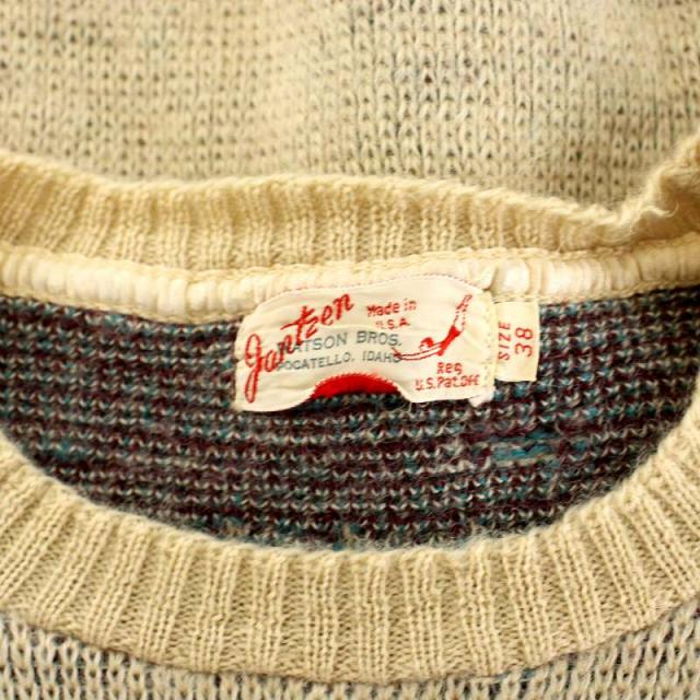 【中古】ヴィンテージ 50s USA製 ジャンセン jantzen ニット セーター 長袖 総柄 ネイティブ柄 38 ベージュ 緑 中古】ヴィンテージ 50s USA製 ジャンセン jantzen ニット セーター