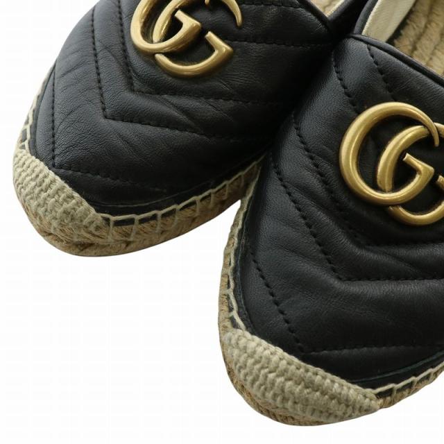 【中古】GUCCI サンダル スリッポン レザー エスパドリーユ キルティング シェブロン 35.5 22.5cm 黒 ベージュ 551890