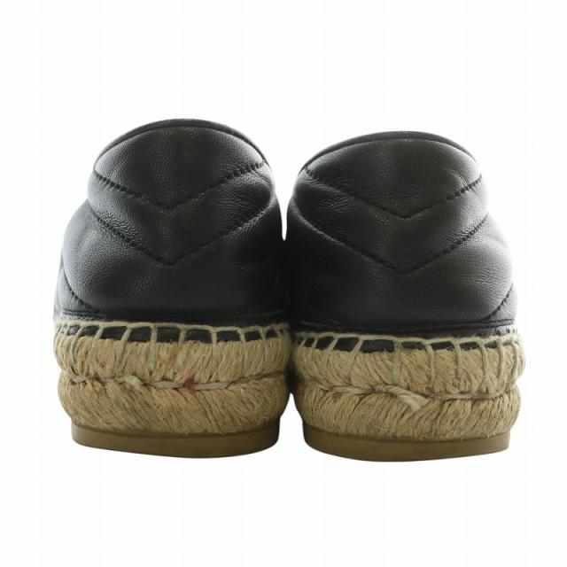 【中古】GUCCI サンダル スリッポン レザー エスパドリーユ キルティング シェブロン 35.5 22.5cm 黒 ベージュ 551890