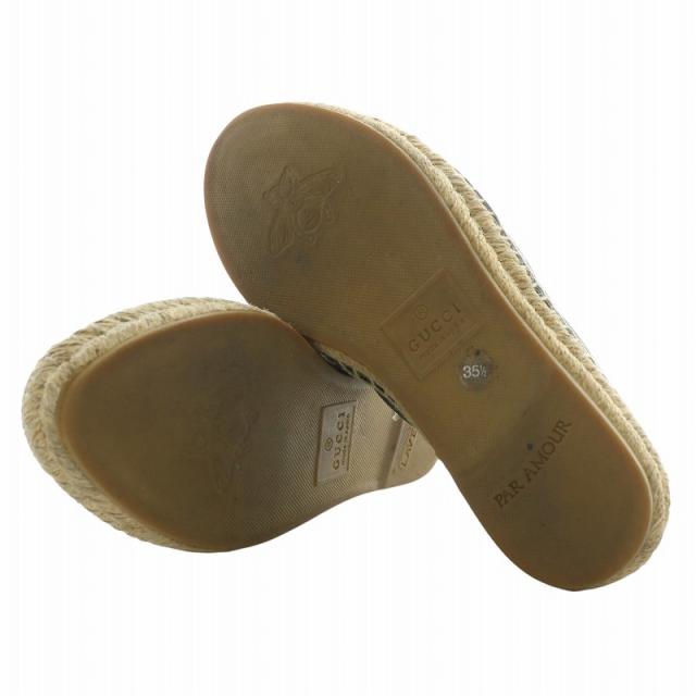 【中古】GUCCI サンダル スリッポン レザー エスパドリーユ キルティング シェブロン 35.5 22.5cm 黒 ベージュ 551890