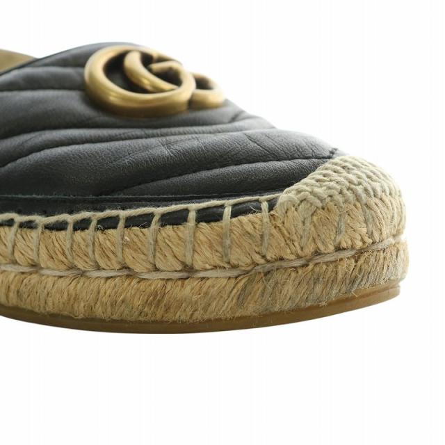 【中古】GUCCI サンダル スリッポン レザー エスパドリーユ キルティング シェブロン 35.5 22.5cm 黒 ベージュ 551890